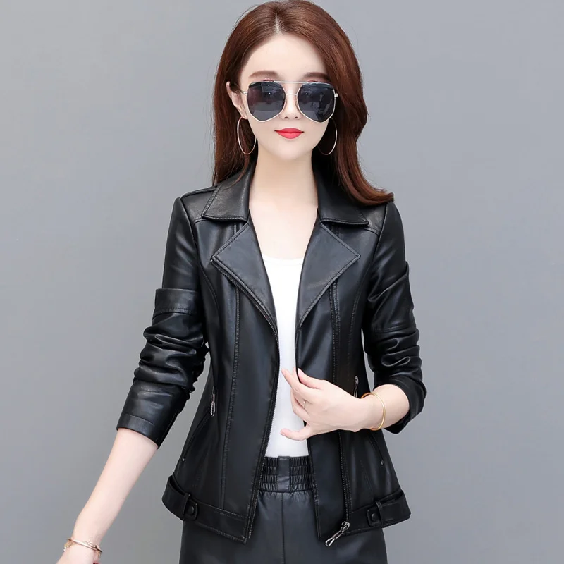 

Женская Байкерская кожаная куртка на молнии с длинным рукавом
