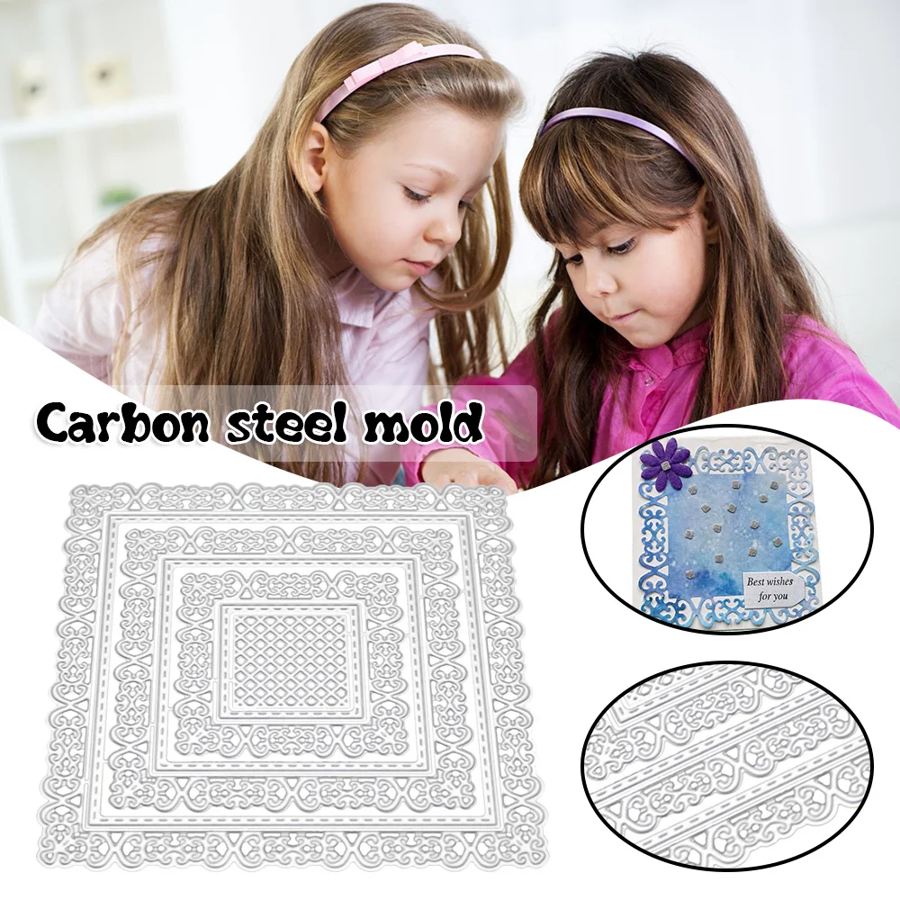 

Cutting Die Fancy Border Carbon Steel Template DIY Background Embossing Tool 3 Sizes Craft Supplies Square pjop