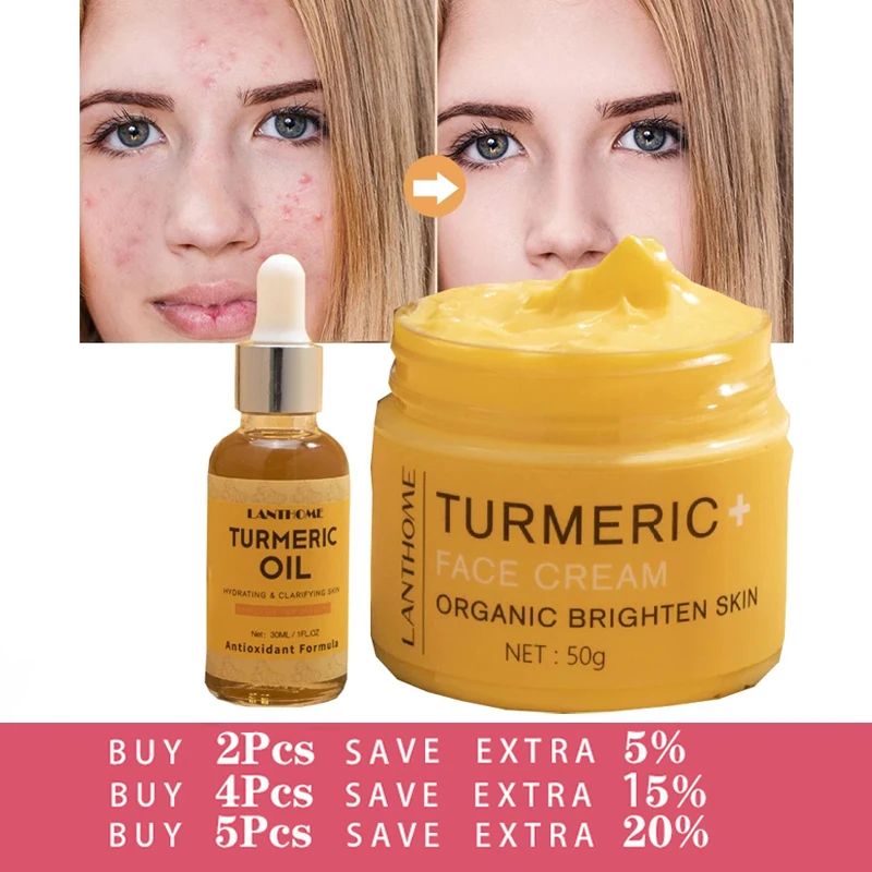 

Turmeric Skin Care Set Products Acne Dark Spot Remover Whitening Brighten Facial Serum Face Cream Cleanser Skin Care Serum