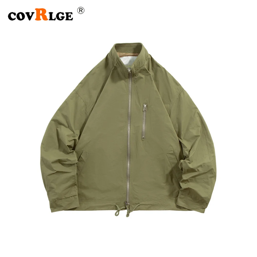 

Covrlge Retro Solid Color Stand Collar Work Jacket Men's Spring Autumn New Loose Casual Wild Jacket Coat Male Streetwear MWJ268
