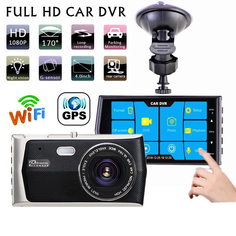 

Автомобильный видеорегистратор, Wi-Fi, 4,0 дюйма, Full HD, 1080P