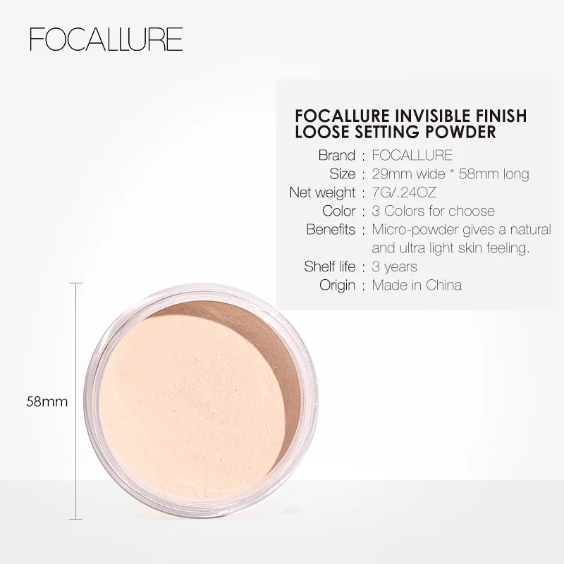 FOCALLURE  Face Loose Powder Setting Breathable Cosmetic Makeup Tool Waterproof Loose Powder Skin Finish Powder  косметика images - 6