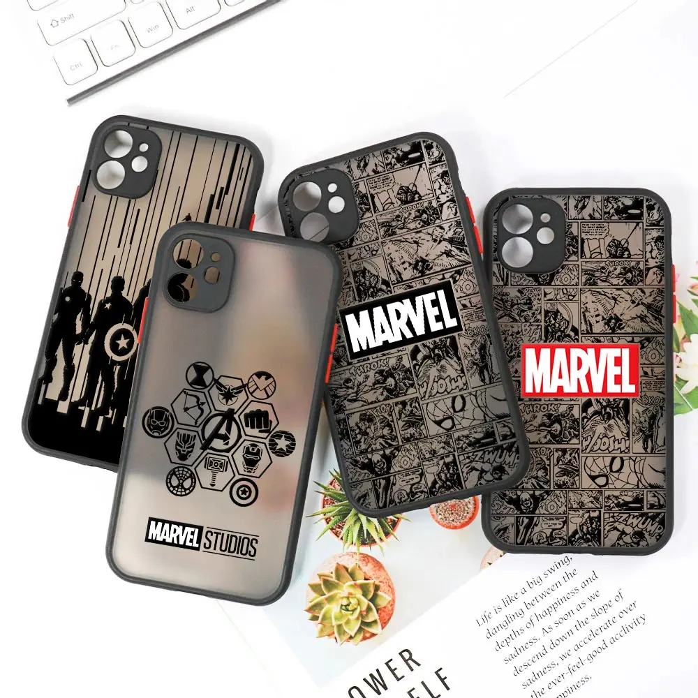 Фото Матовый полупрозрачный чехол Marvel Comics The Avengers для iPhone 17E 17 16 16E 15 14 13 12 11 Pro Max 17 Air 7 8 Plus XS Armor Cover №2