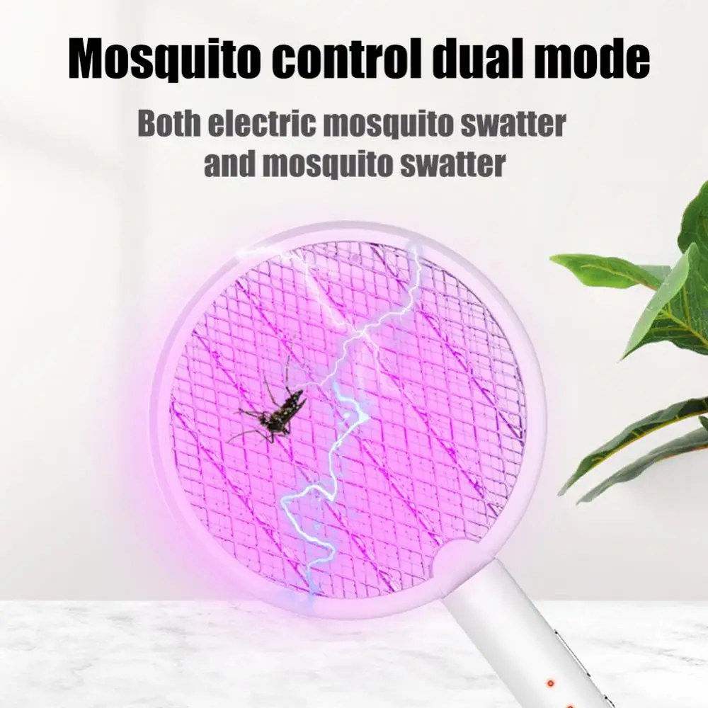 

Electric Mosquito Swatter 1800mah Usb Rechargeable Handheld Safety Design With Base Holder Indoor Outdoor Garden Supplies 2 In 1