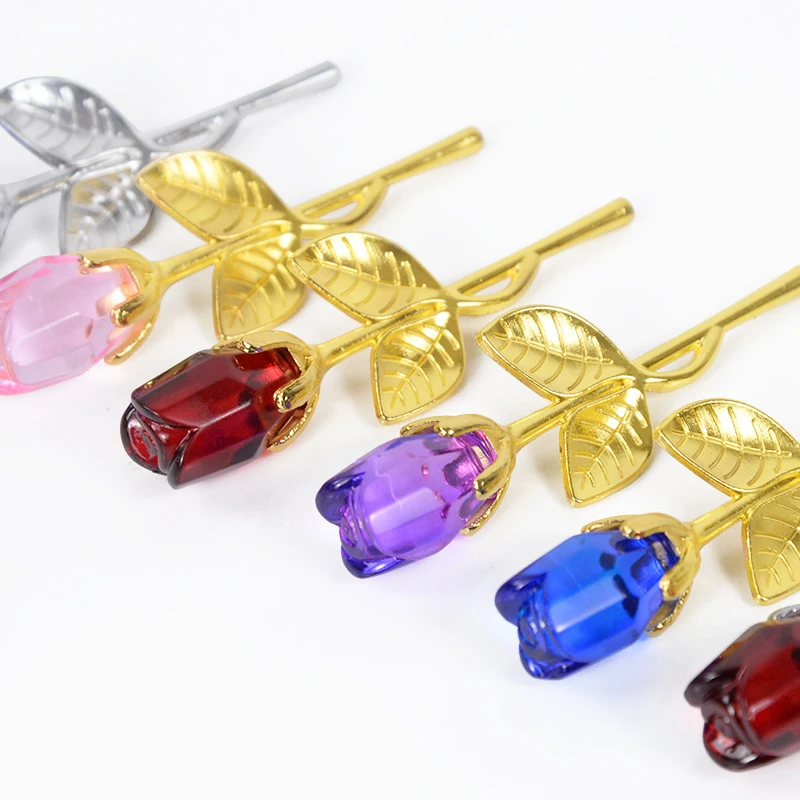 

YONGSNOW Crystal Glass Artificial Rose Valentines Day Gift Dinner Party Table Napkins Holder Decorations Wedding Gifts