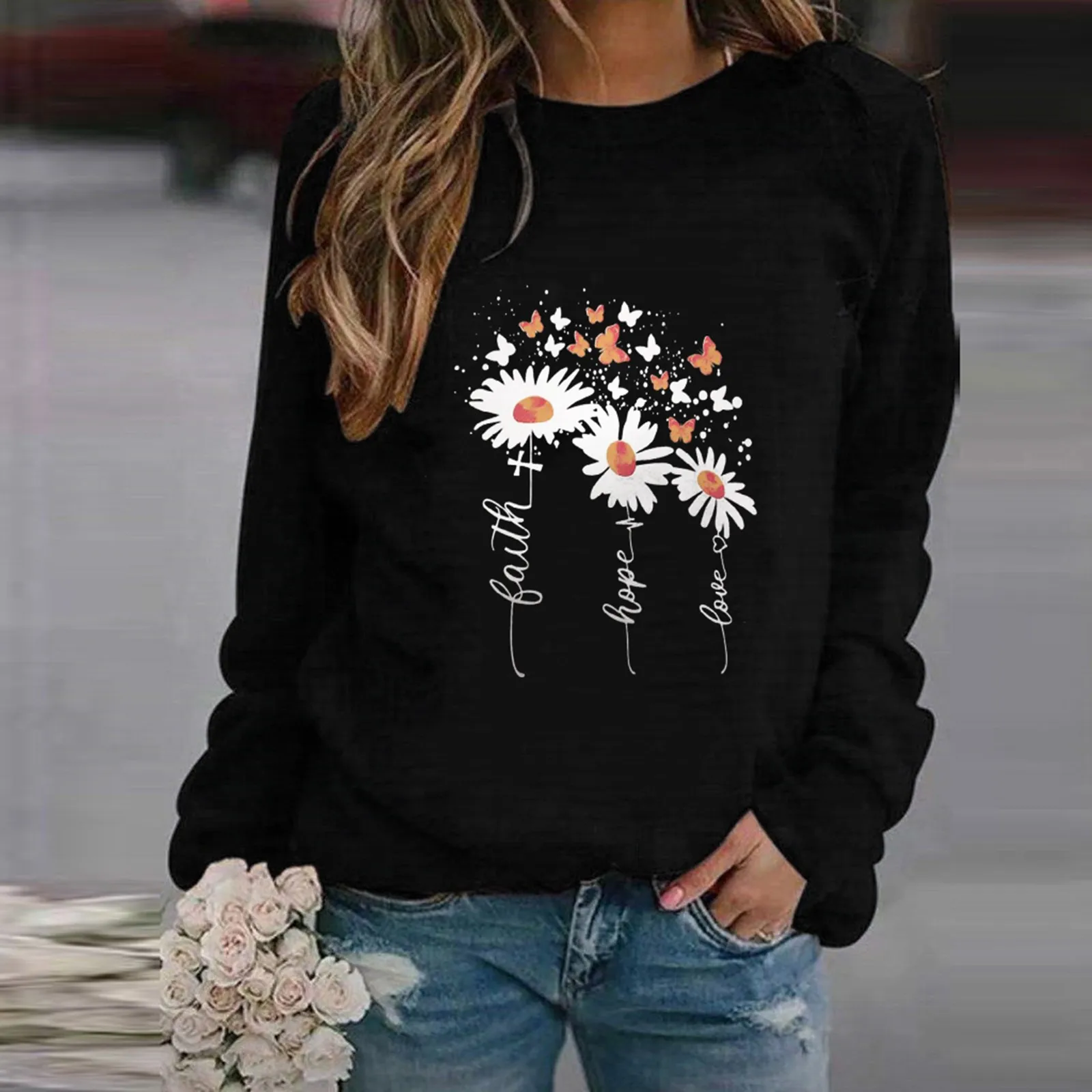 

Women O Neck Sweatshirt Long Sleeve Casual Loose Pullover Shirt Blouse 1950s Women Fashion Compression Swim Top