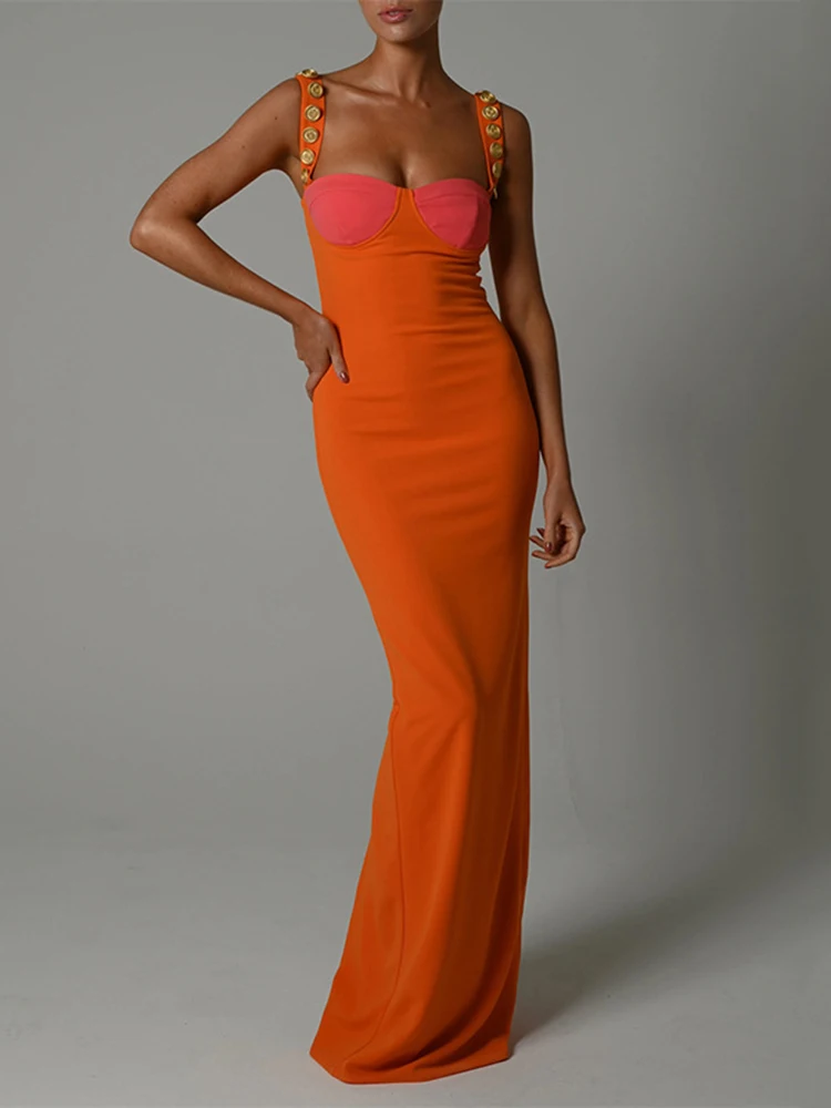 

Summer Sexy Celebrity Long Dresses for Women 2022 Elegant Spaghetti Straps Sleeveless High Split Bodycon Runway Club Party Dress