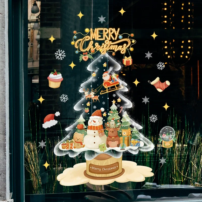 

Статичные наклейки на окно с животными и елкой