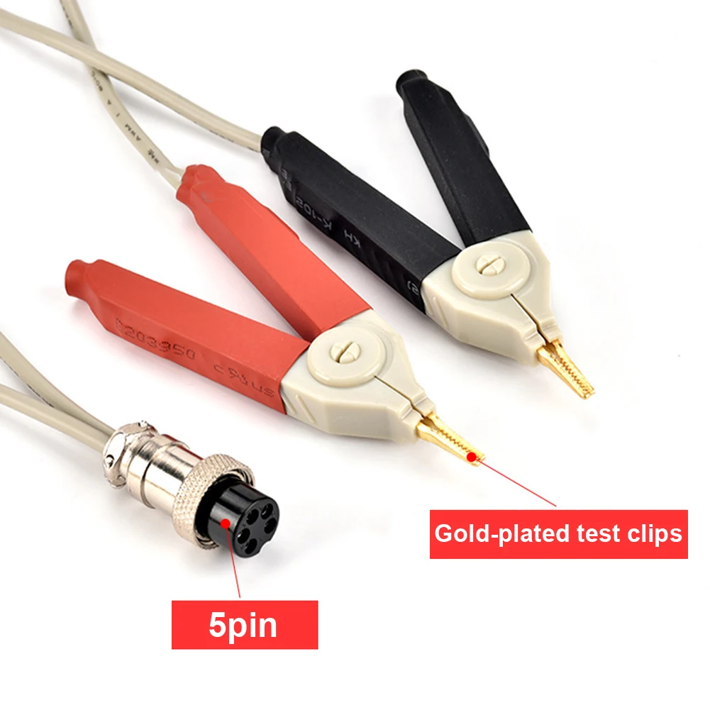 

LCR Meter Test Cable Terminal Kelvin Clip Wires 5 Pin Famale Port LCR Clip Probe Leads Component Electrical Test Alligator Clip