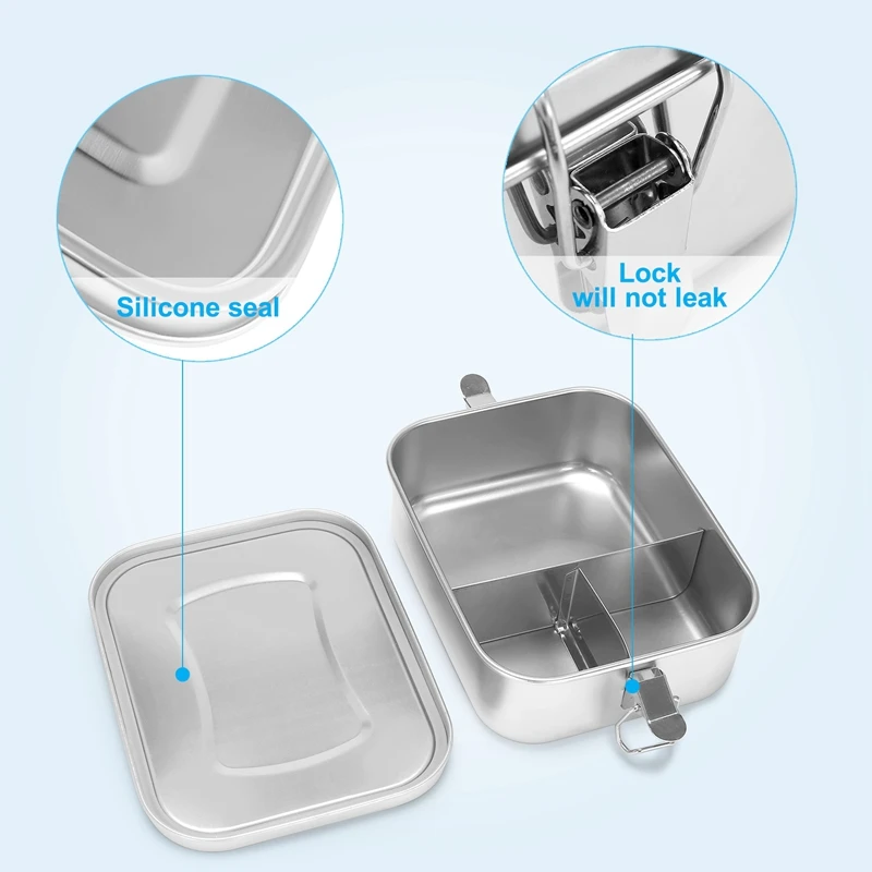Ланч-бокс из нержавеющей стали Bento с 3 отделениями для сэндвичей и обеих сторон 1400