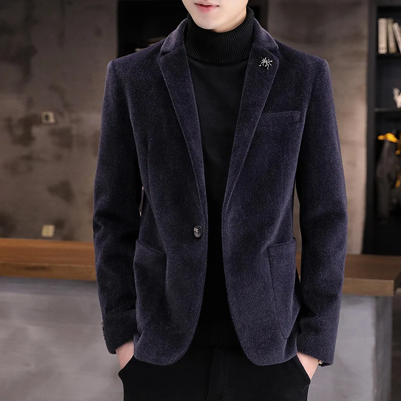 

High Quality Men's Suit Coat Single Button Business Casual Wool Blended Suit Jacket Autumn/Winter Thick Men's Blazer Plus Size