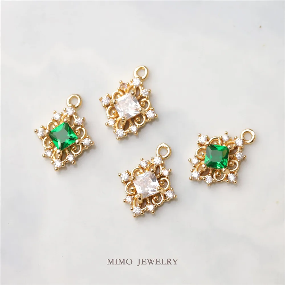 

Vintage elegant DIY pendant with copper plated real gold micro-inlaid square zirconium diamond lace