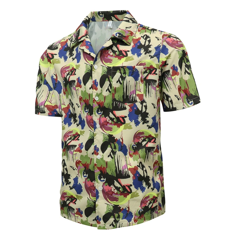 Summer Men Printed Shirt Short Sleeve Turn-down Collar Streetwear Chic Loose Mens Hawaiian Shirts  Vacation Camisa Men Clothing