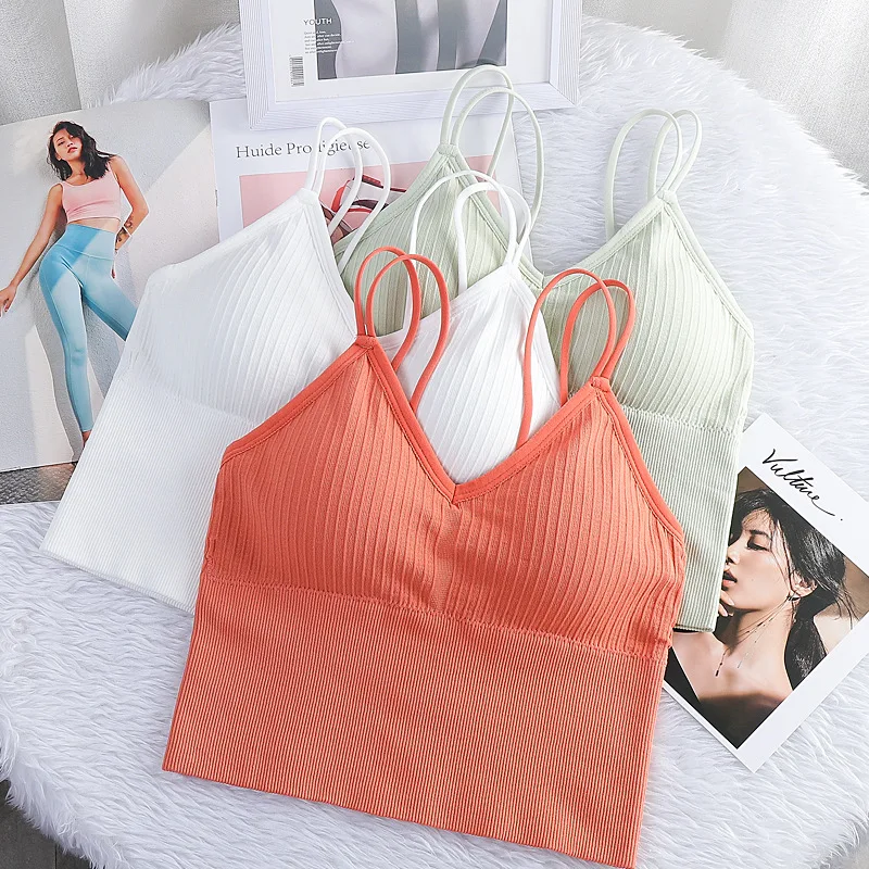 

Women Sexy Seamless Crop Tops Sports Bra Tube Top Adjusted Simple Camisole with Removable Padded Underwear Female