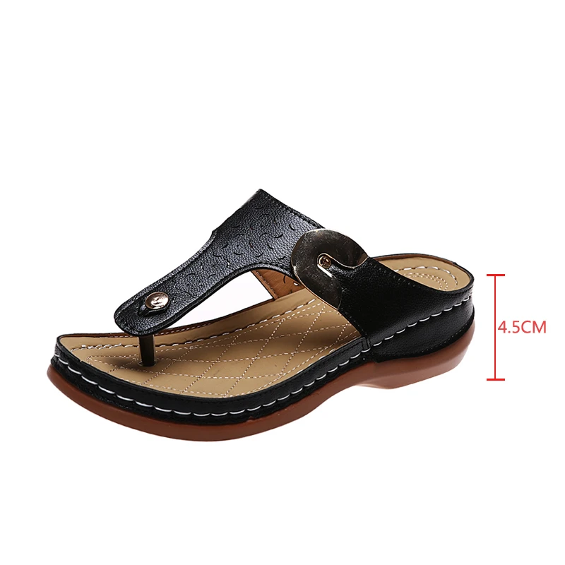 2023 Summer New Flip Flops Women Metal Decorative Characteristic Pattern Platform Sandals with Wedges  Size43 Womens Shoes