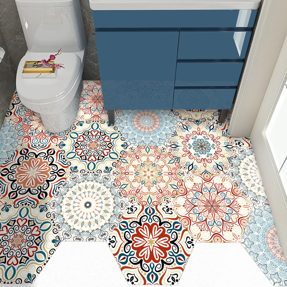 Наклейки на пол с шестигранной черепицей в стиле мандалы наклейки для кухни