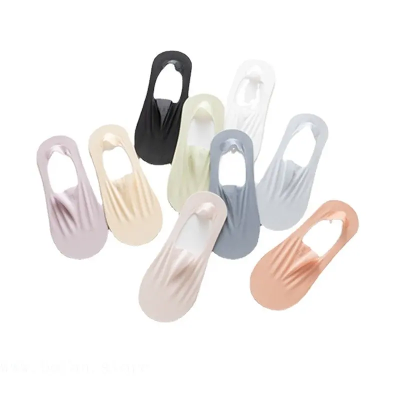 Fashion Girls' Ice Silk Boat Socks Summer Solid Cotton Invisible Thin Short Socks Silicone Non Slip Heel Comfortable Women Socks