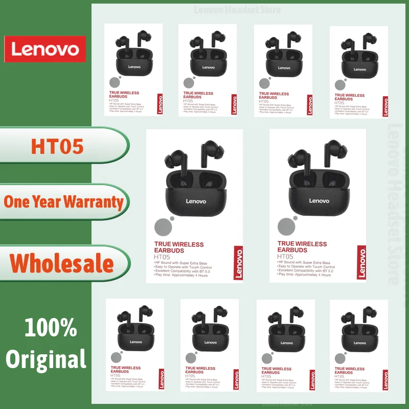 

Оригинальная Беспроводная bluetooth-гарнитура Lenovo HT05, 5 шт., 10 шт., сенсорное управление, водонепроницаемость IPX5, зарядный чехол 300 мАч