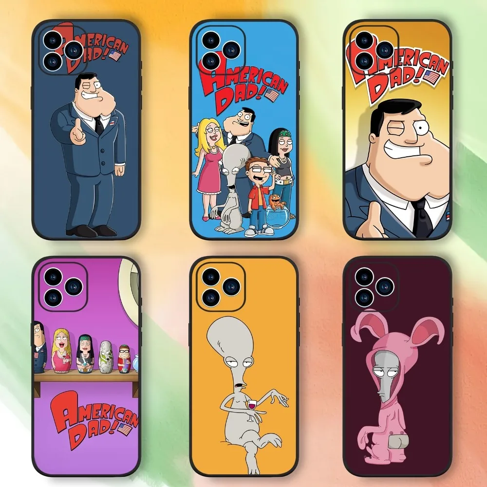 Мультяшный чехол для телефона A-American Dad iPhone 15 14 13 12 11 XS XR X 8 7 Pro Max Plus черный