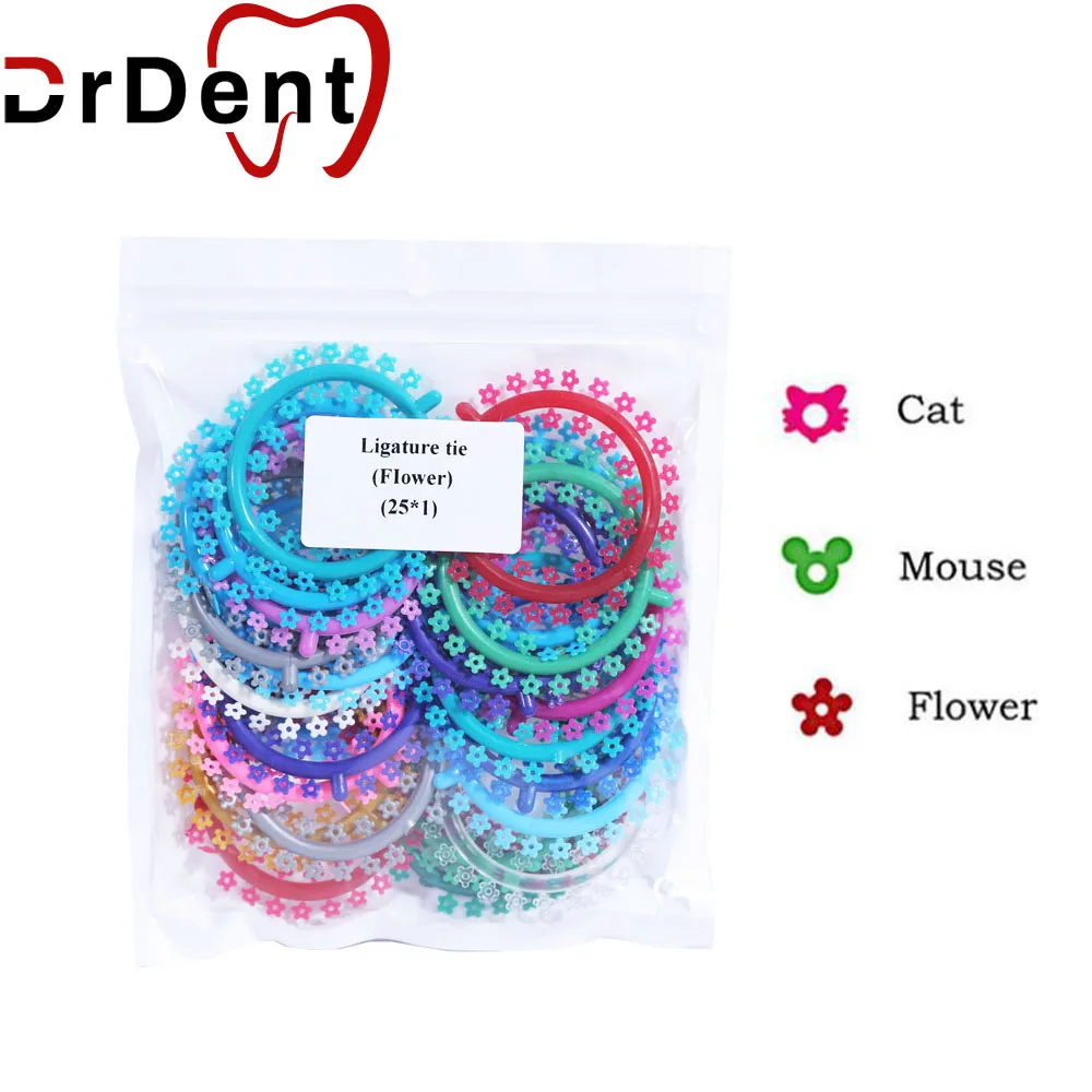

Dental Orthodontic Ligature Ties Cartoon Shape O-Ring Flower Mouse Cat Elastic Bands Ligature Ties For Brackets Braces Archwires
