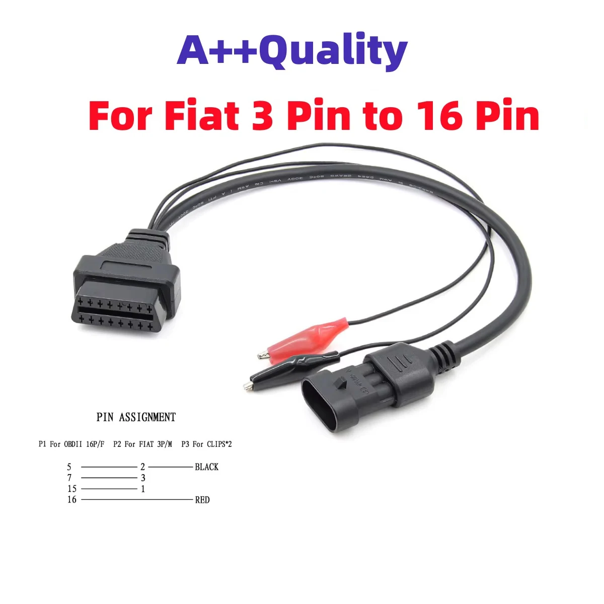 

Кабель-адаптер Для Диагностики Fiat С 3-контактного На 16-контактный Разъем OBDII OBD2