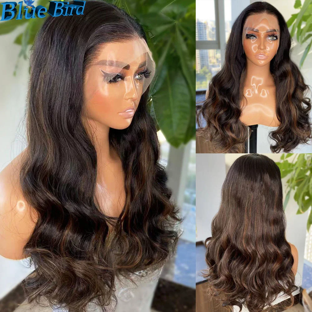 BlueBird Highlights13X4 Long Futura Synthetic Lace Front Wig Pre Plucked Body Wave Glueless Half Hand Tied Wigs for Black Women