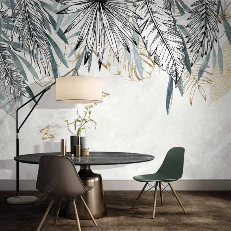 

Hand-painted Abstract Tropical Rainforest Plants Leaf Custom Mural Home Decor Photo Wallpaper Bedroom 3D Wall Paper