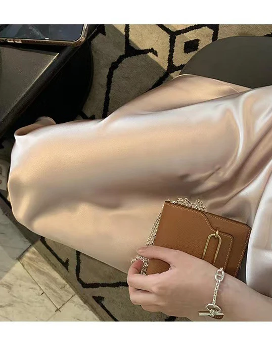 

2023 Summer Women's Satin Skirt Classic Simple Mid-length Skirts Thin Beige A-line Skirt Elegant Office Ladies Dresses Harajuku