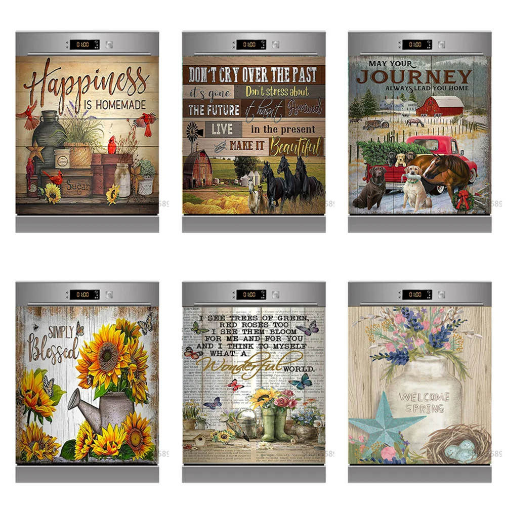 

Dishwasher Vinyl Sticker Vintage Decoration Animal Flower Decal Washing Machine Sticker Furniture Renovation Wallpaper Adhesive