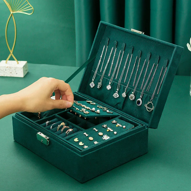 Large-capacity Retro Flannelette Double-layer Cosmetic Case Jewelry Watch Multi-purpose Box