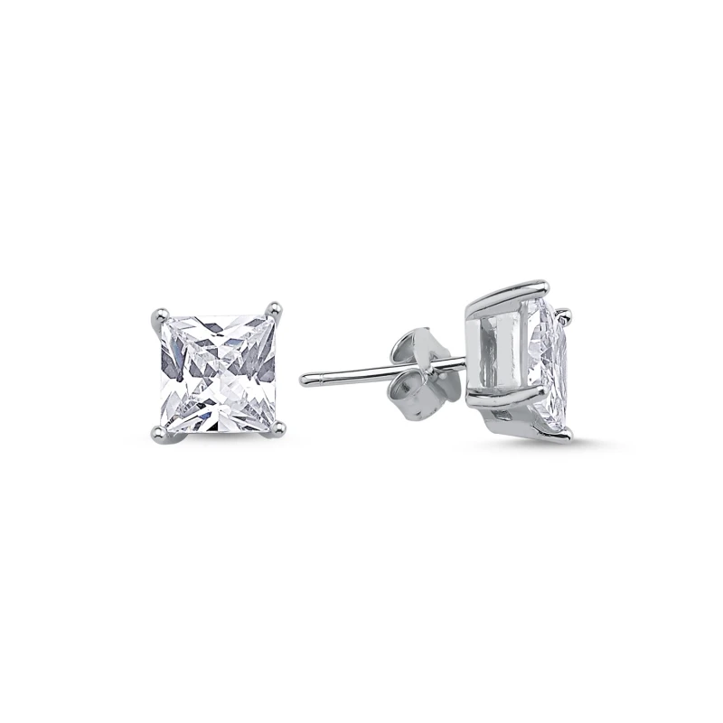 

Silver 925 Sterling 7mm Zircon Square Engagement Earrings