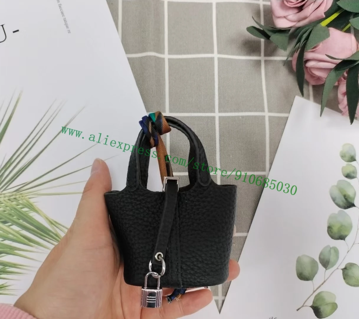 Genuine Grained Calfskin Little Cute Small H Bag Charm Accessories For Designer Handbag Purse Decoration Hanging Ornament Gift