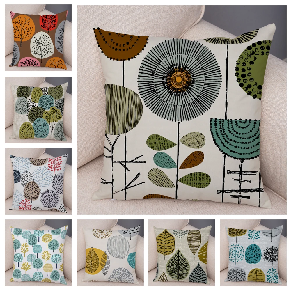 

Abstract Art Cushion Cover Decorative Geometric Plant Tree Flower Pillowcase Sofa Home Car Pillowcase