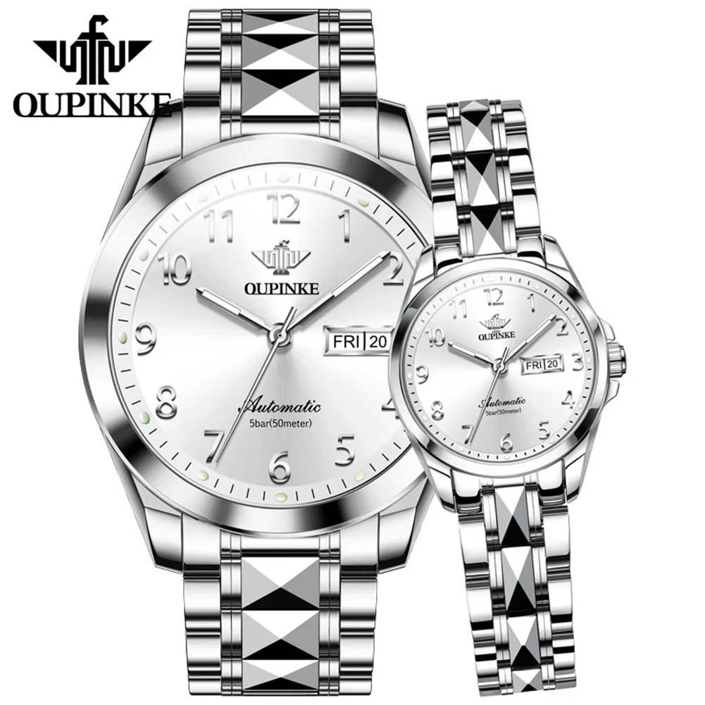 

OUPINKE Original Couple Watch Pair Luxury Automatic Mechanical Wristwatch for Men Women Swiss Top Brand Lovers Wedding Watch Set