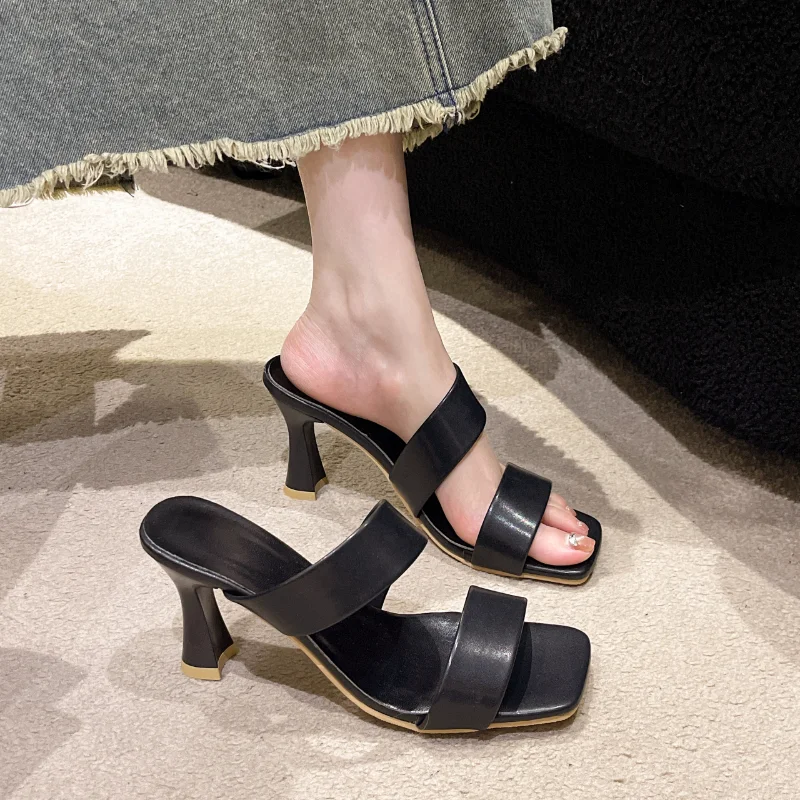 

Shoes for Women 2023 Elegant Square Toe Hollow Women's Pumps Fashion Dress High Heels One Word Female Slippers Zapatos Mujer