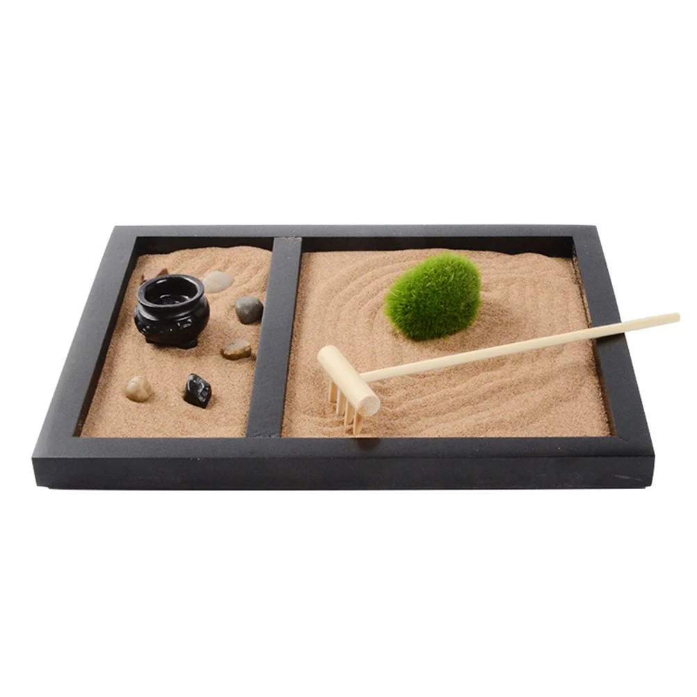 

Zen Ornaments Creative Meditation Decors Sand Table with Simulation Moss and Stones Adornment Friends Gifts for Office Home