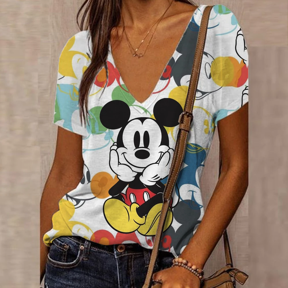 Женская футболка с коротким рукавом V-образным вырезом и 3D-принтом