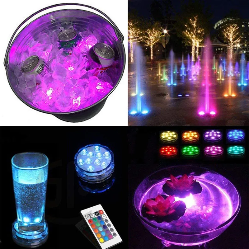 

10 Pcs 10 Led Remote Control Color Change LED Light Swimming Pool Submersible Lamp Submersible Light Pond Fountain Garden Decor