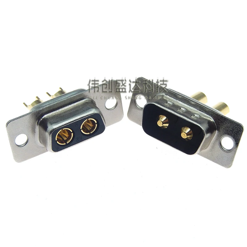 Фото 1 шт. 2W2 2V2 30A 2-контактный позолоченный высокотоковый разъем D-SUB (штекер/гнездо), адаптер для пайки, 2-контактный штекер/розетка, высокая мощность №2