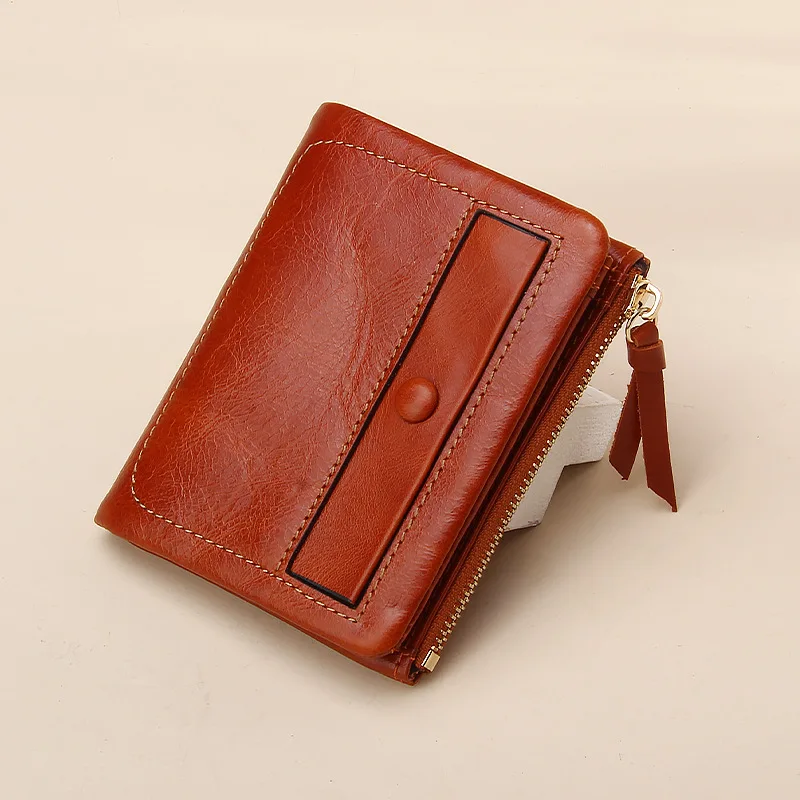 Vintage Exquisite First Layer Upper Grain Cow Leather Lychi Pattern Men Zipper Coin Purse Genuine Cowhide Lady Mini Card Wallet