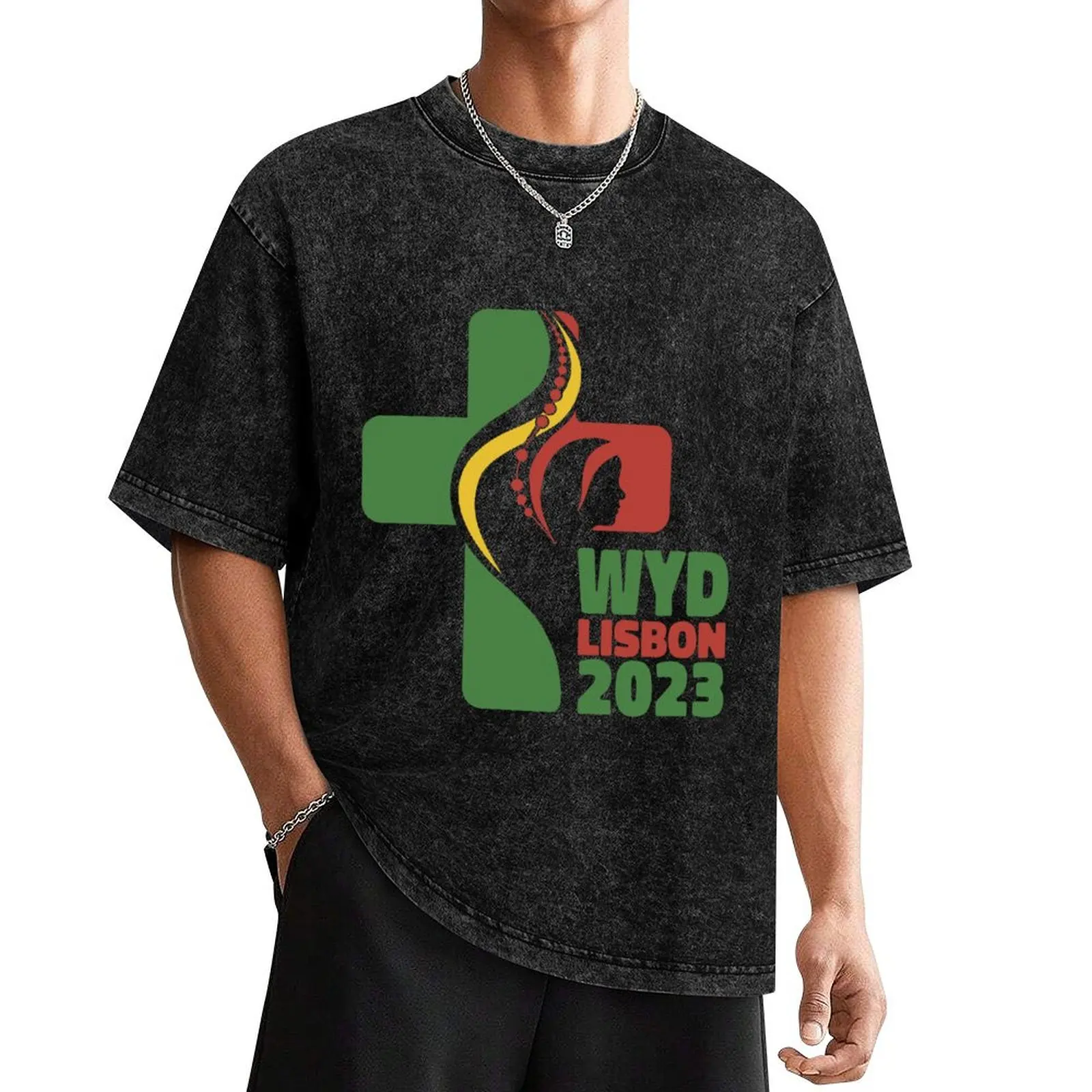 Футболка World Youth Day Lisbon 2023 черная хлопковая мужская