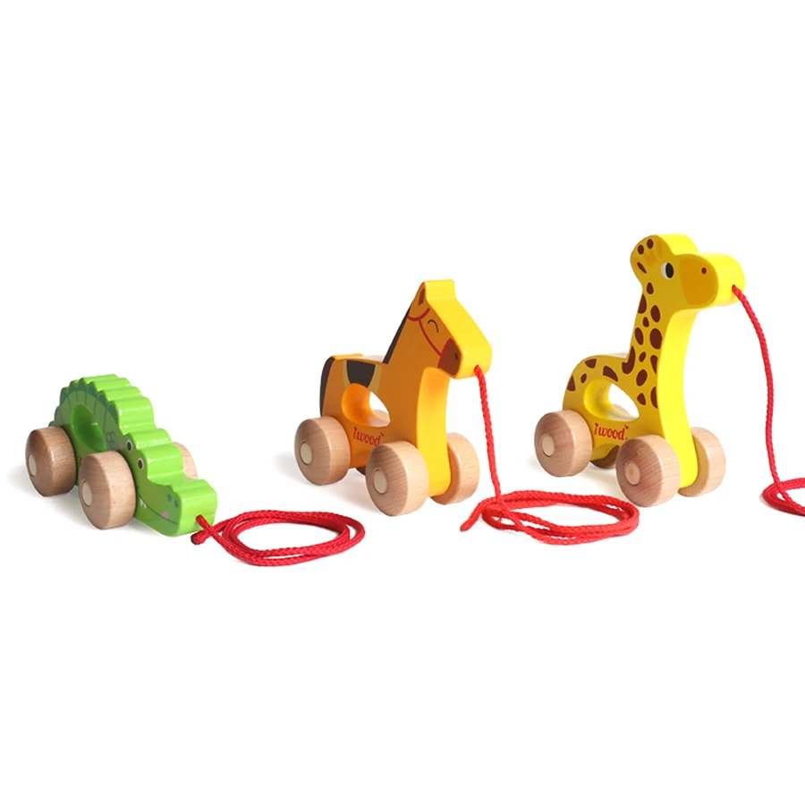 Iwood Drag Animal Монтессори детские развивающие игрушки детский деревянный Творческий