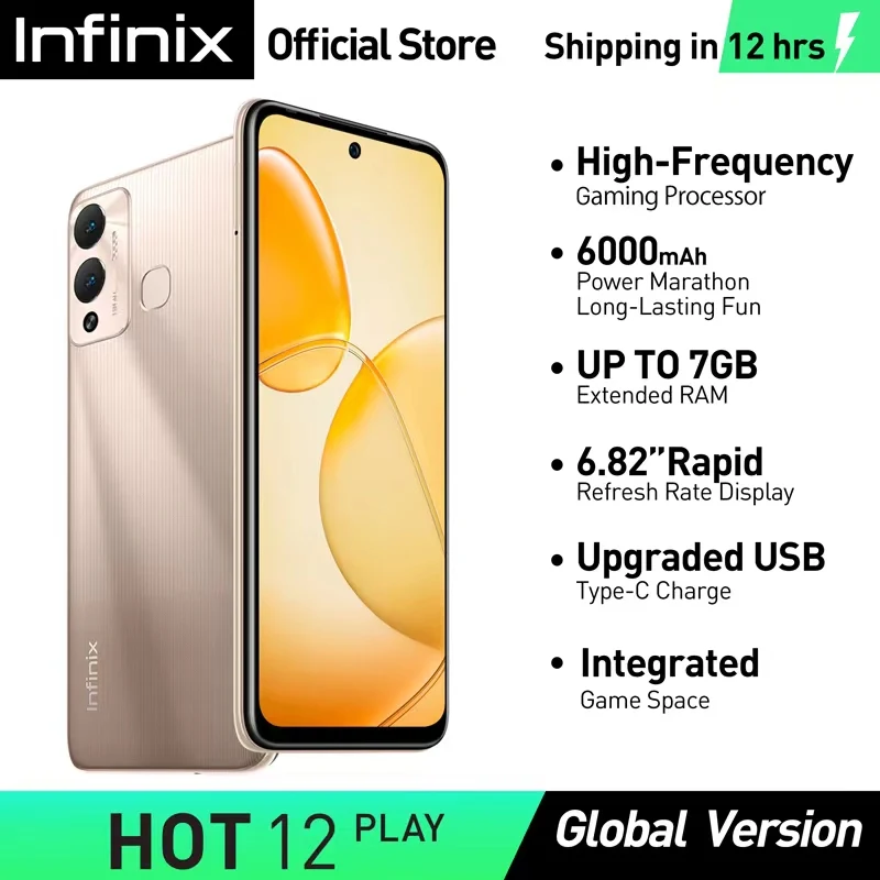 infinix HOT 12 PLAY smartphone 6.82 Rapid Refresh Rate Display 6000mAh Power Marathon Long-Lasting Fun Mobile Phone