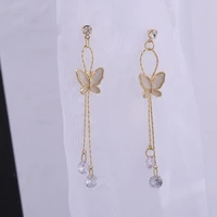 2022 new fashion shiny crystal metal butterfly drop earrings korean sweet long tassel women rhinestone clip on earrings jewelry