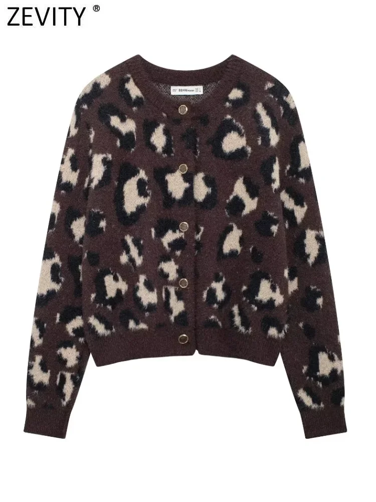 Zevity Новая женская мода с круглым вырезом леопардовый вязаный крючком свитер