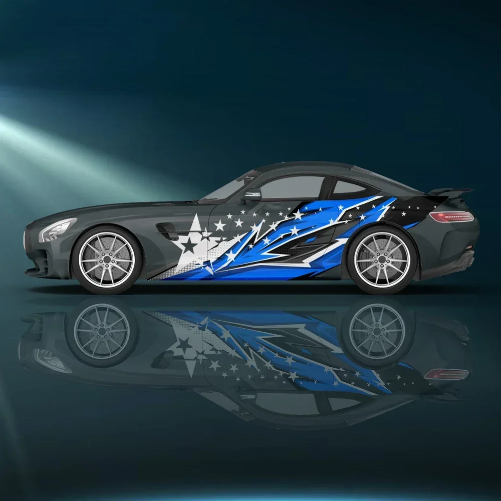 Полноцветные звезды и полосы боковая наклейка для кузова автомобиля гоночная