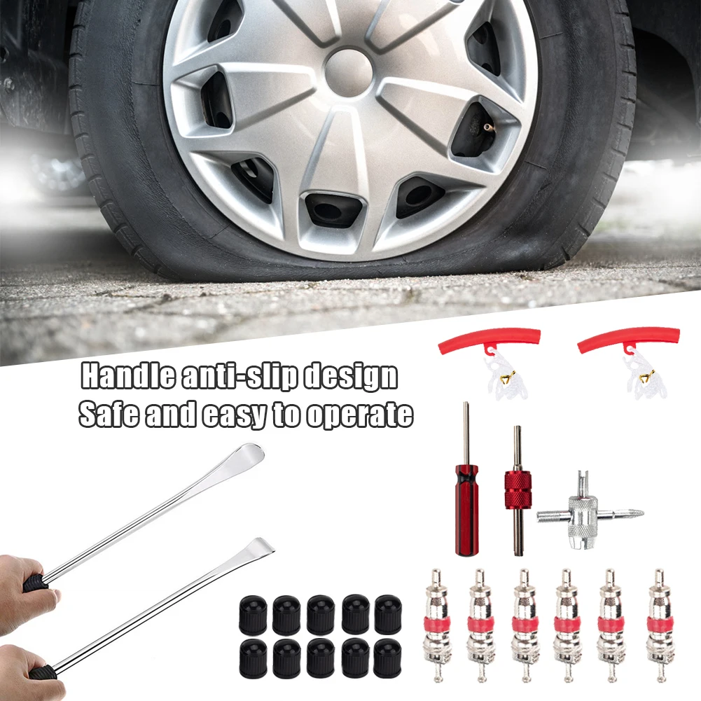 

24pcs/set Car Motorcycle Bicycle Tire Spoons Levers Rim Protectors Tyre Changing Repair Tools Valve Caps Cores Removal Tool