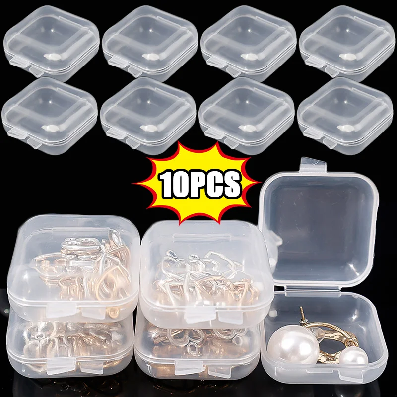 

1-10pcs Square Clear Jewelry Box Plastic Portable Pill Holder Storage Containers Organizer DIY Beads Earring Packaging Case 35mm