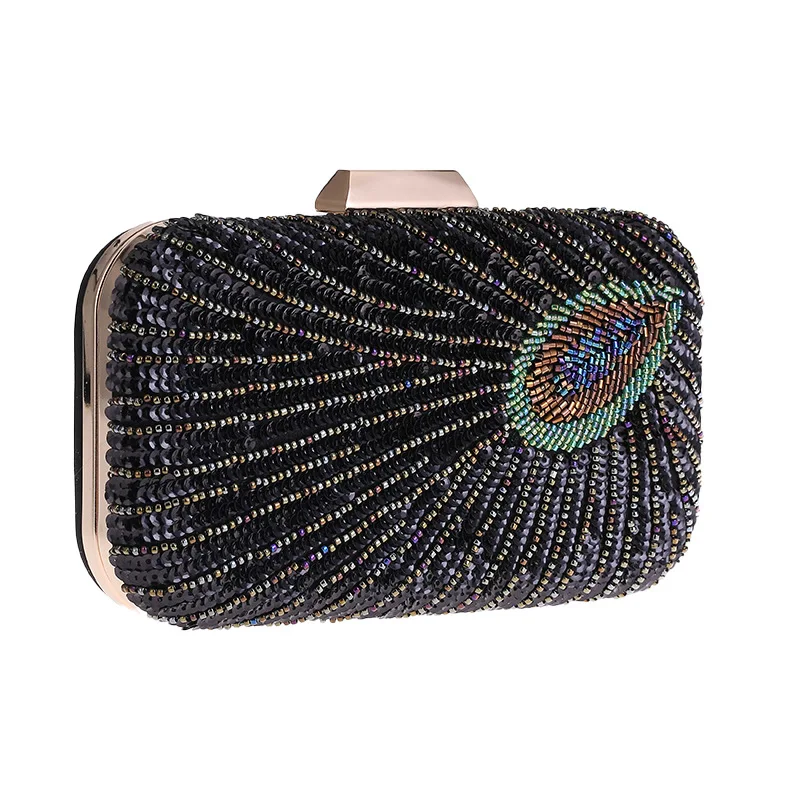

Women Evening Bags 2022 New Fashion Embroidered Dress Bag Hard Shell Peacock Clutch Bag European Style Party Handbags and Purses