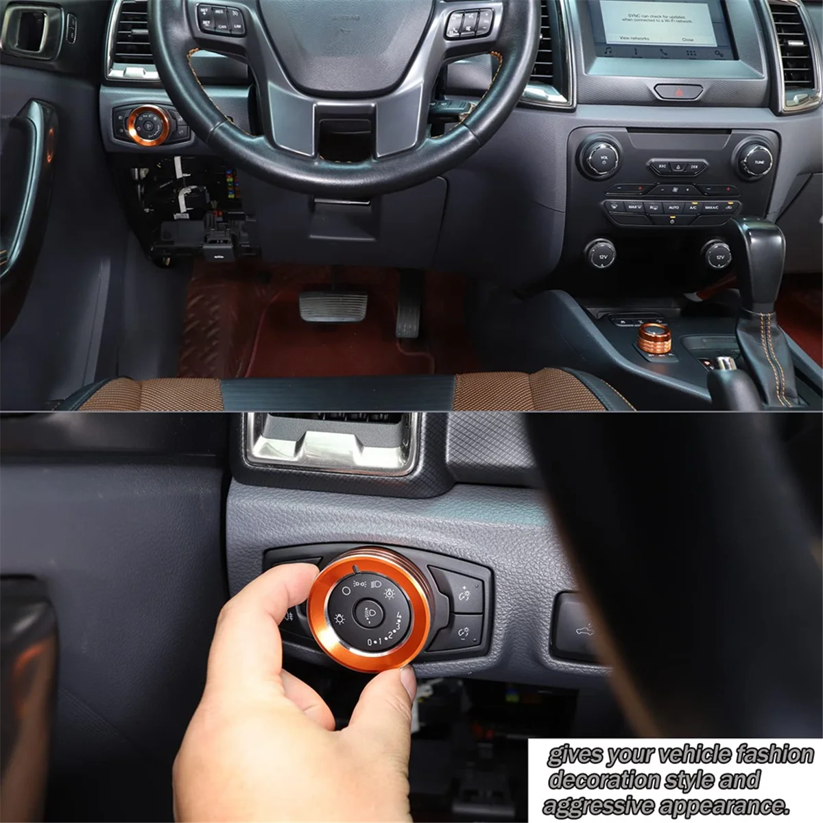 Для Ford Ranger 2015-2021 Переключатель фар/4WD Ручка Кольцо Крышка Отделка Декоративные